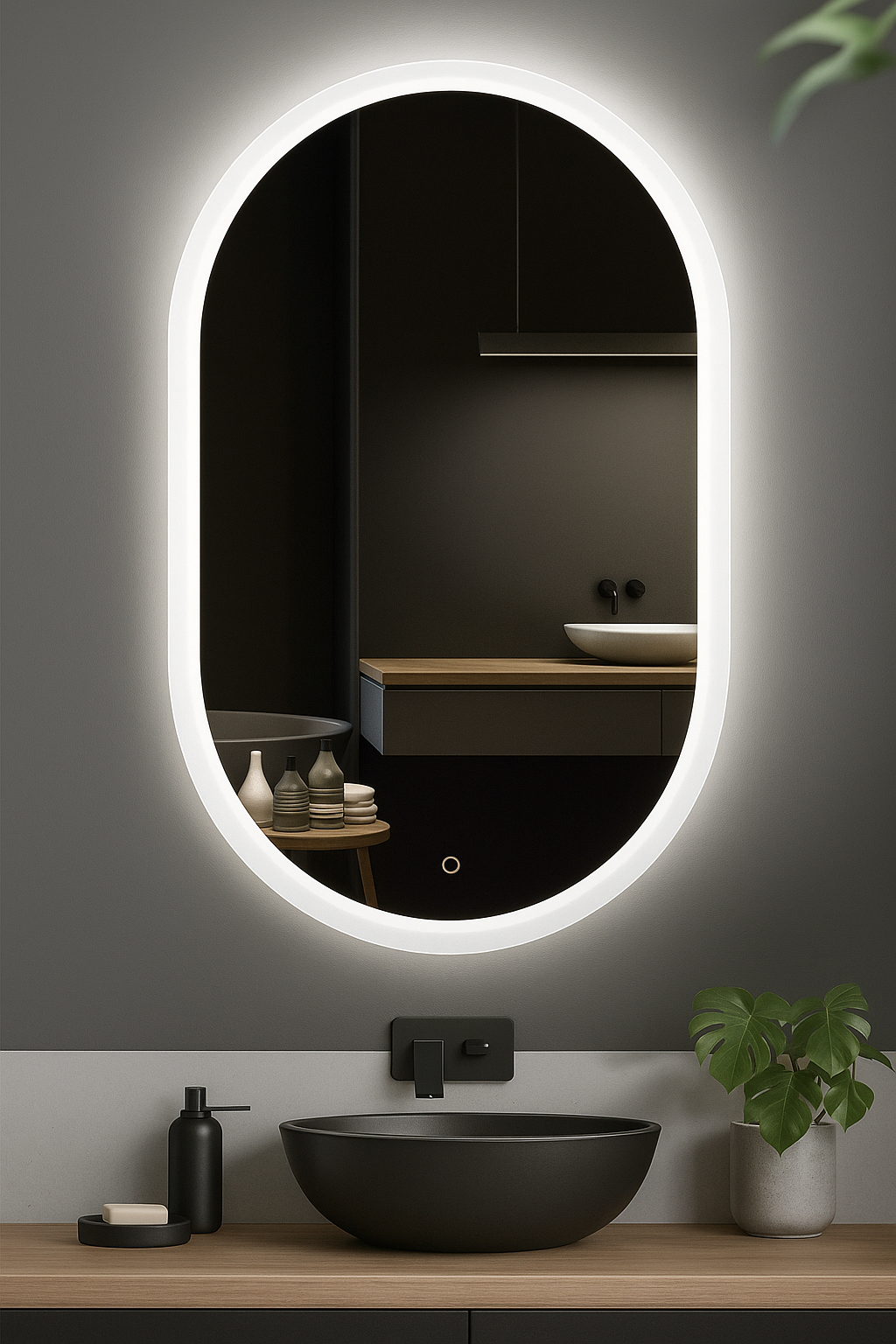 Oválne zrkadlo pieskovaná hrana